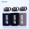 ROWEY Fashion Trend 1000 ml Glaswasserflasche Mini mit Edelstahldeckel Unzerbrechliche Glaswasserflasche